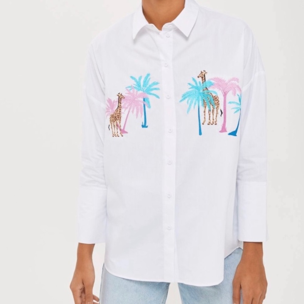 Topshop Button Up Embroidered w/Giraffes NWT